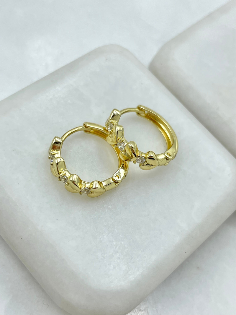 Özel Seri Kristal Taşlı Kalp Model Halka Küpe Gold