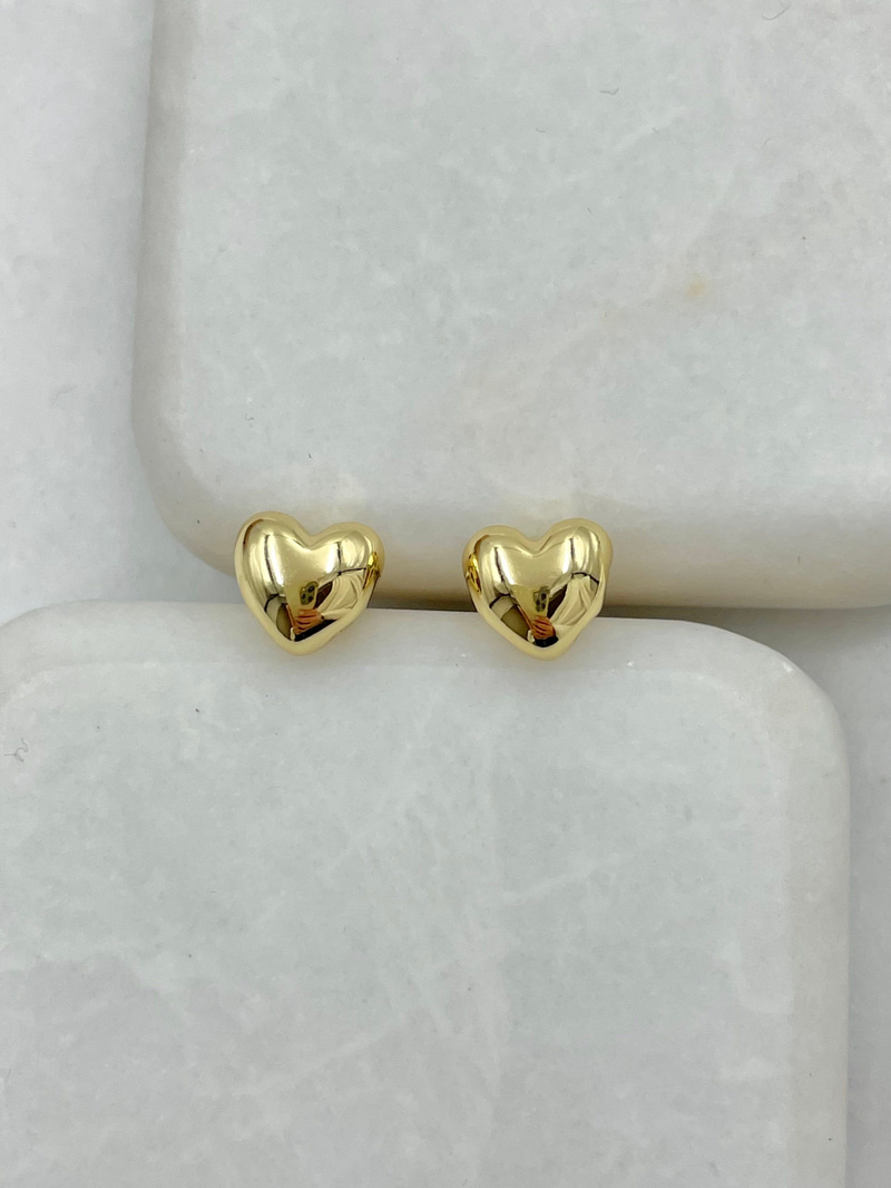 Özel Seri Bombeli Kalp Küpe 0.7 mm Gold