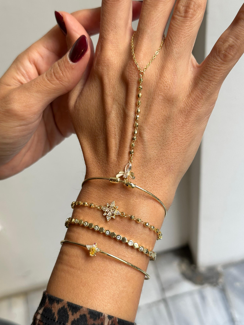 Altın Kaplama Minimal Kristal Taşlı Petek Model Bileklik Gold