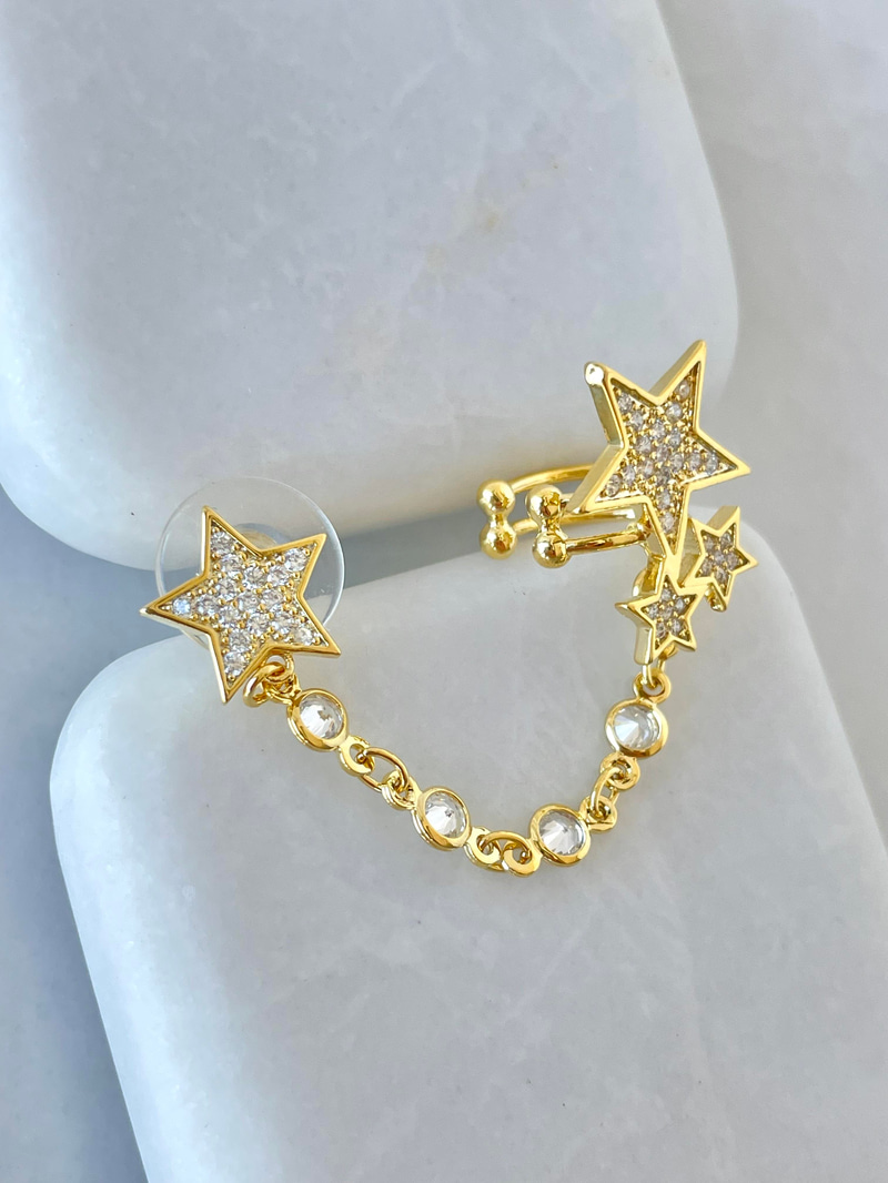 Altın Kaplama Gömme Taşlı Yıldız Model Kıkırdaklı Küpe Gold