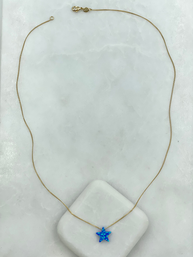 Özel Seri Opal Taşlı Yıldız Kolye Lacivert