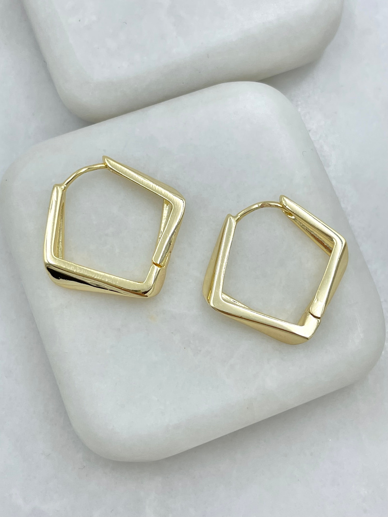 Altın Kaplama Köşeli Halka Küpe 2.2 cm Gold