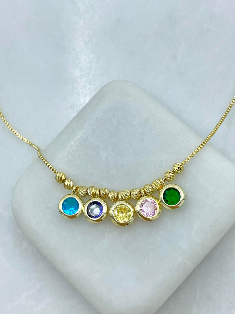 Altın Kaplama Renkli Kristal Taşlı Asansörlü Kolye Gold
