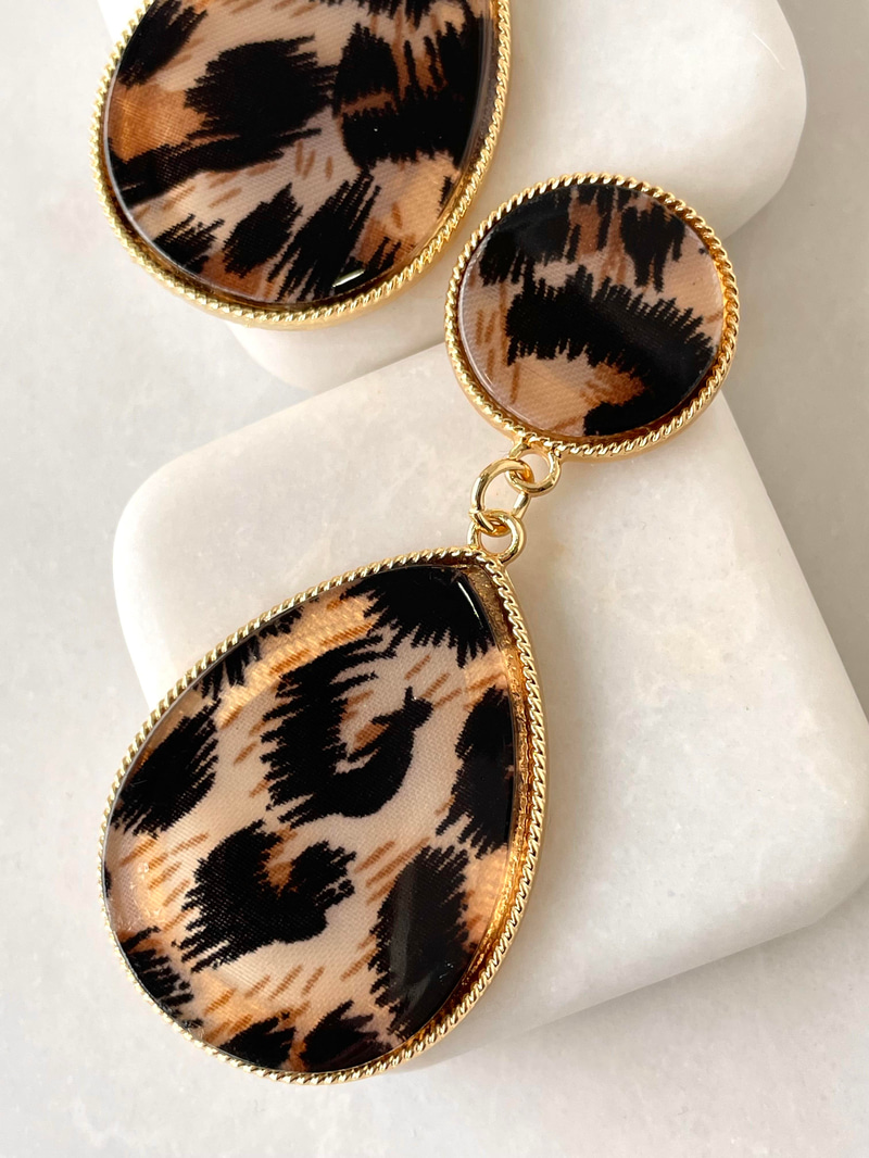 Leopar Damla Sallantılı Daire Küpe