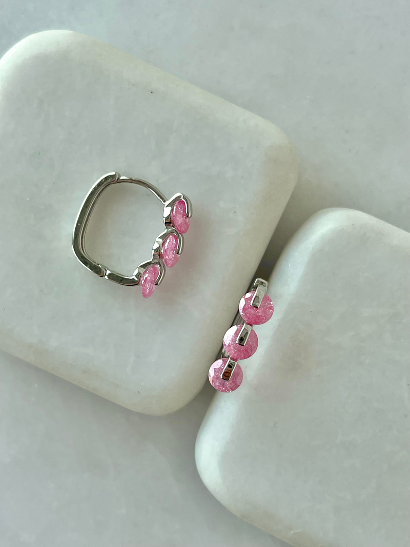 Altın Kaplama Işıltılı Kristal Küpe Pembe-Gümüş