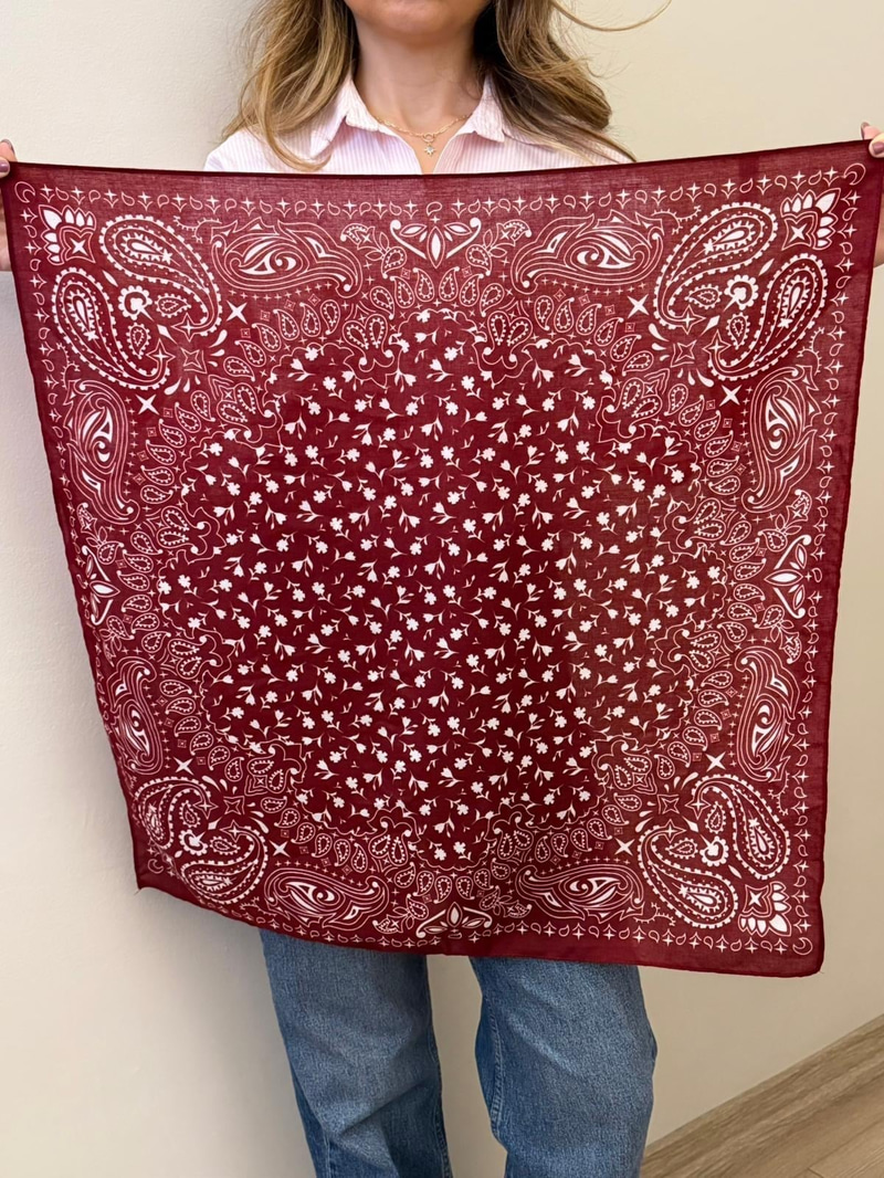 Bohem Çiçek Desenli Pamuk Dokulu Şal Bordo 65 x 65 cm Renkli