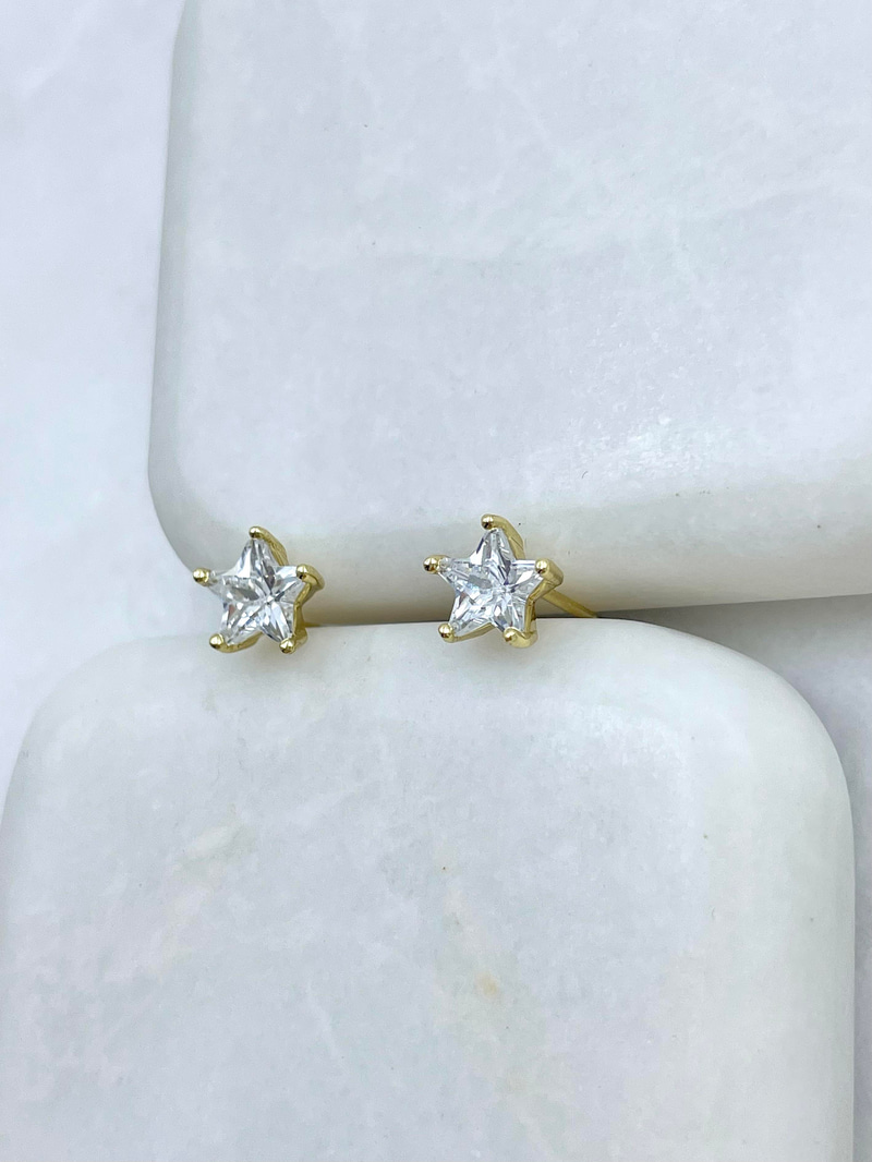 Özel Seri Kristal Taşlı Yıldız Küpe 0.7 mm Gold