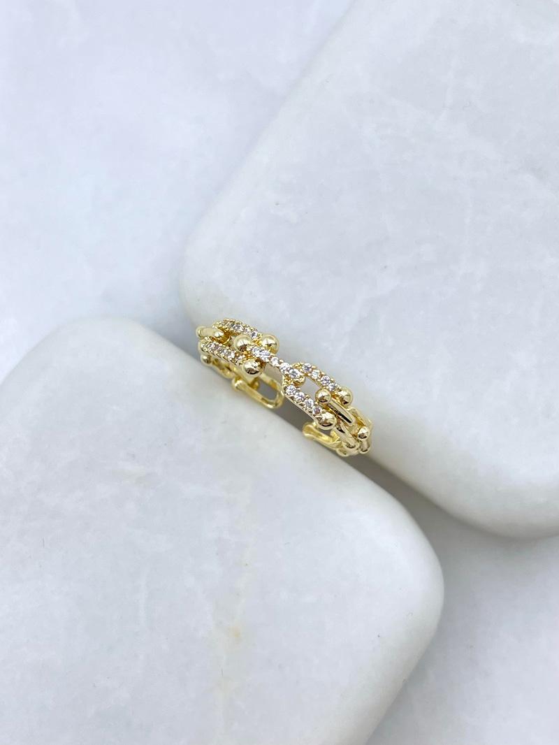 Altın Kaplama Gömme Taşlı Tasarım Yüzük Gold