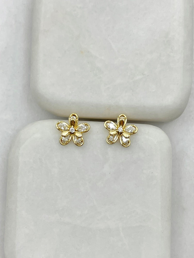 Özel Seri Minimal Gold Detaylı Çiçek Küpe 1 cm Gold