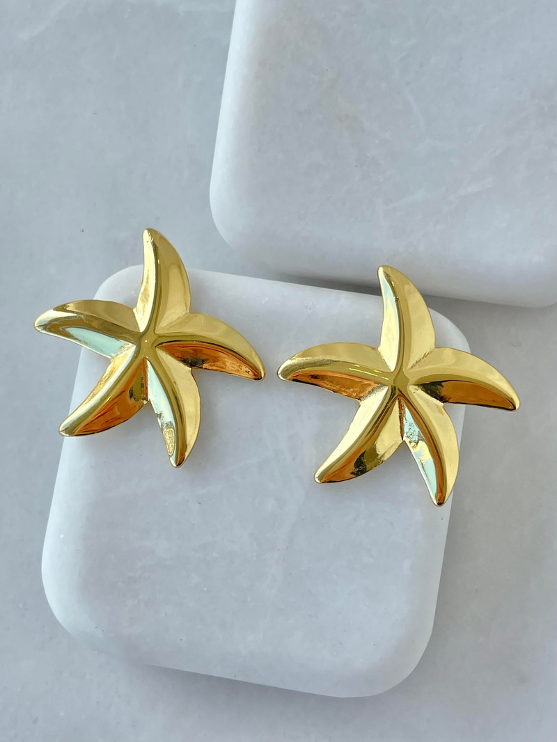 Çelik Deniz Yıldızı Küpe Gold