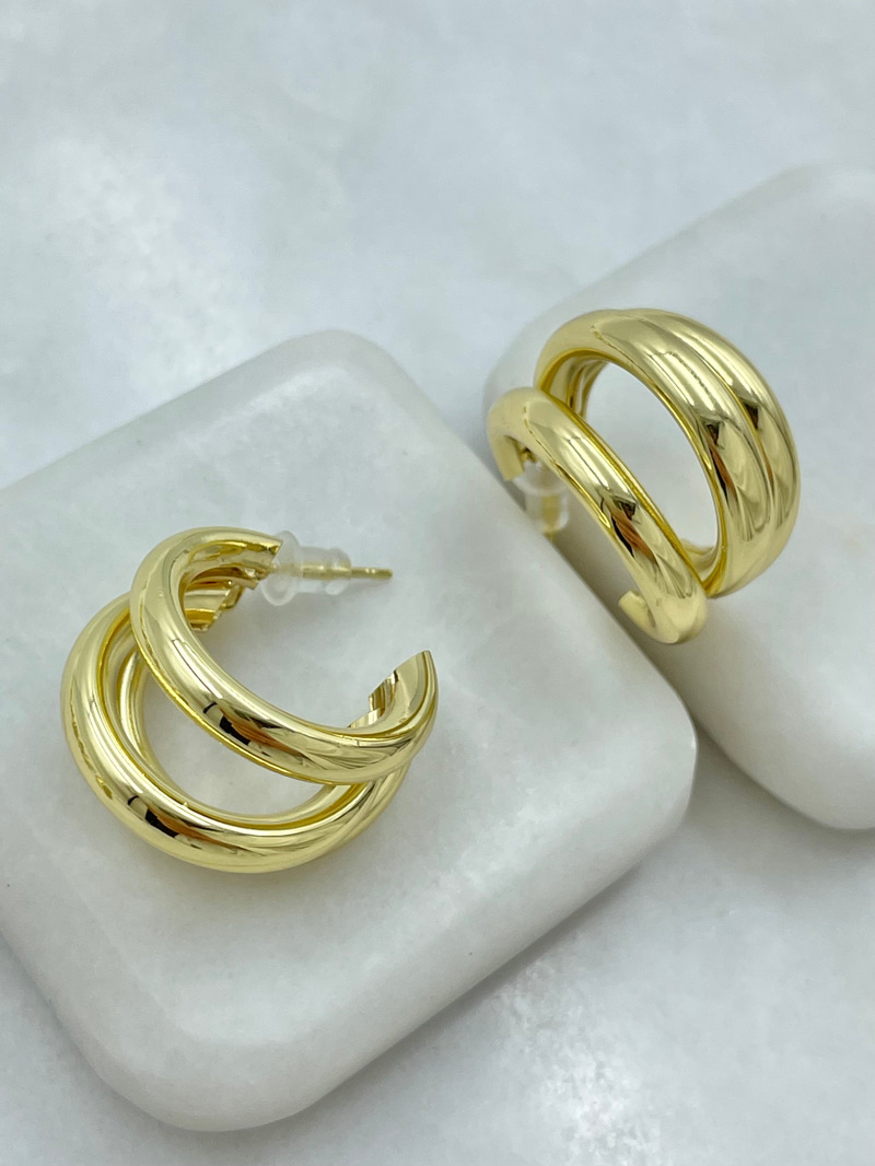 Altın Kaplama Üçlü Görünüm Küpe Gold