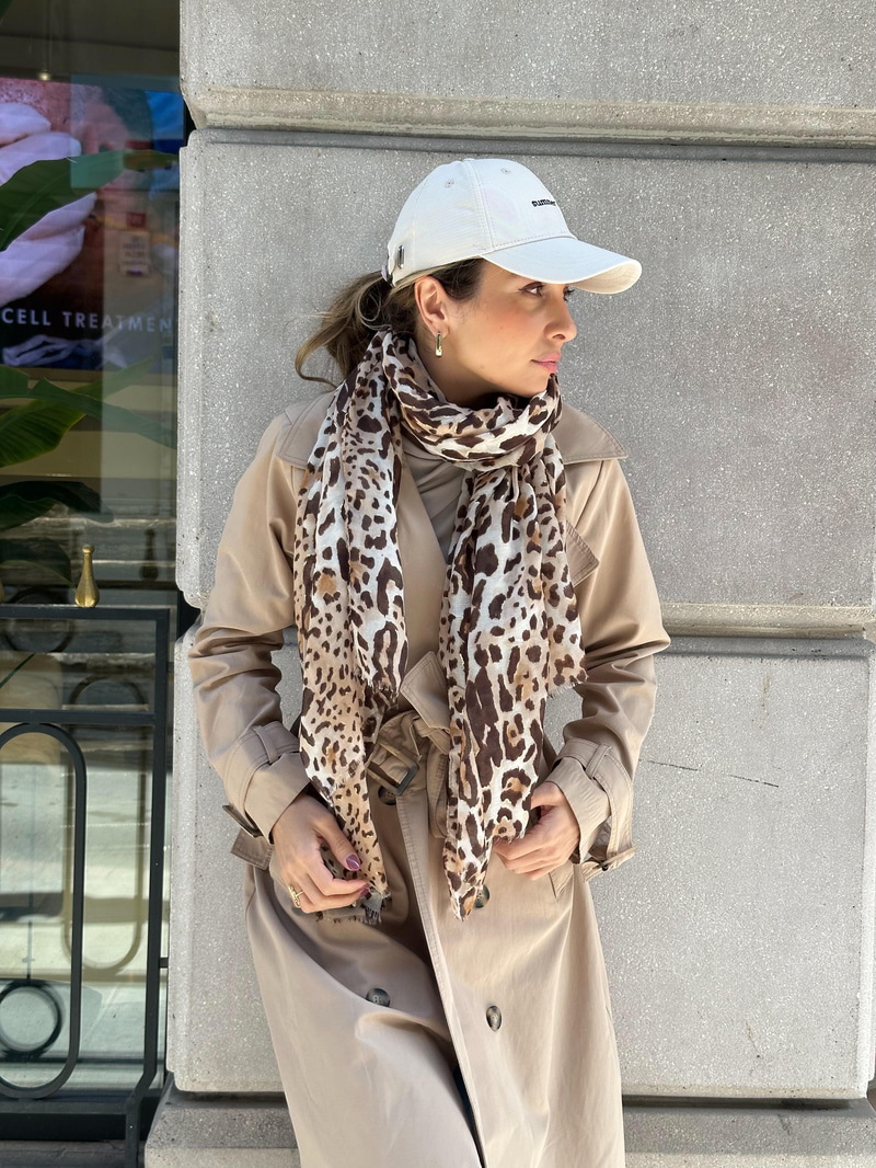 Leopar Desenli Varaklı Şal 90x180 cm Vizon