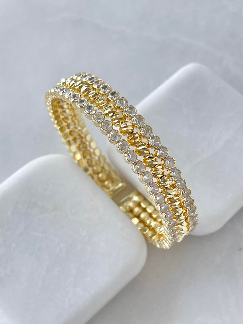 Altın Kaplama Dorika ve Kristal Taşlı Yaylı Kelepçe Gold