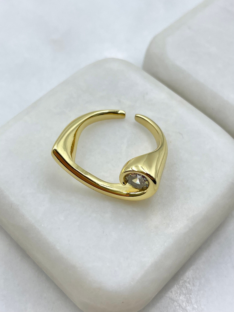 Kristal Taşlı Dalga Model Yüzük Gold