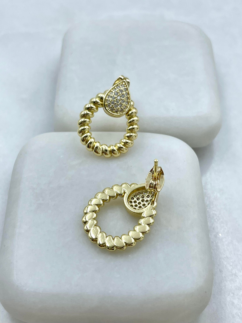 Altın Kaplama Gömme Taşlı Damla Model Burgu Küpe Gold