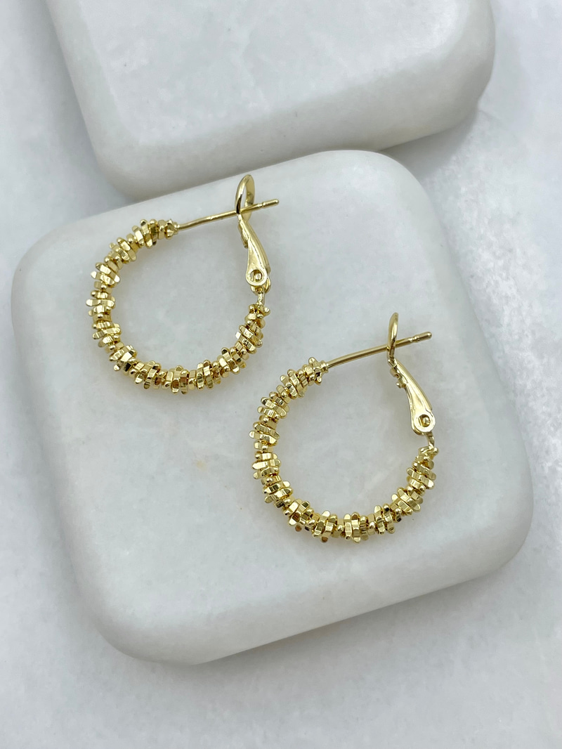 Altın Kaplama Dişli Dokulu İnce Halka Küpe 2 cm Gold