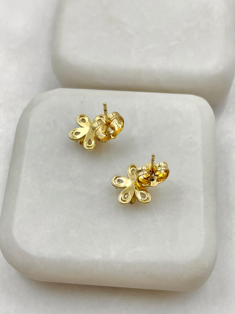 Özel Seri Minimal Gold Detaylı Çiçek Küpe 1 cm Gold