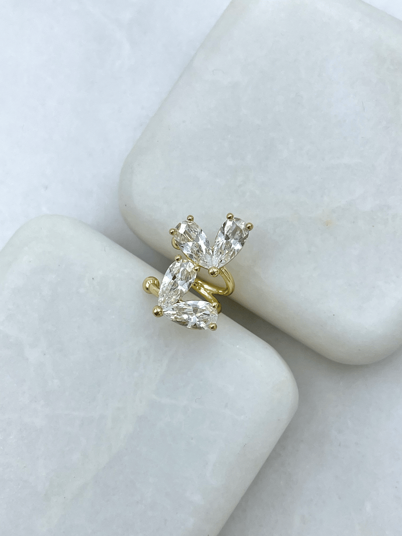 Altın Kaplama İkili Kristal Taşlı Kalp Model Kıkırdak Küpe Gold