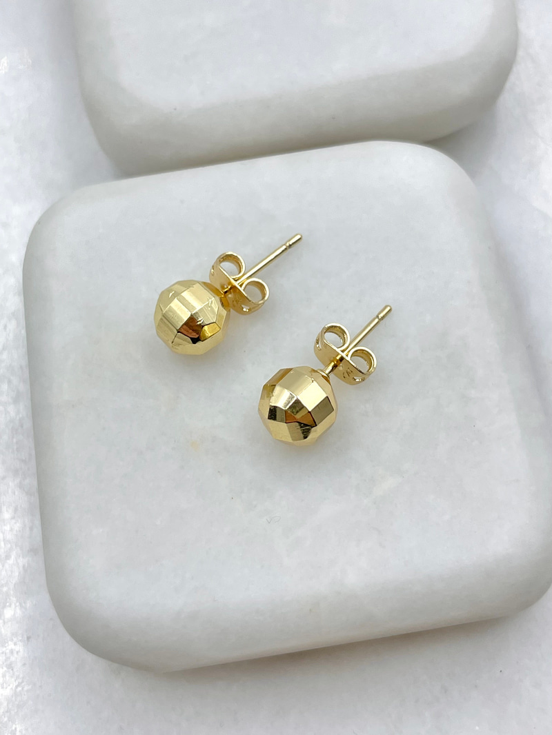 Altın Kaplama Kare Yansımalı Top Küpe 0.7 mm Gold