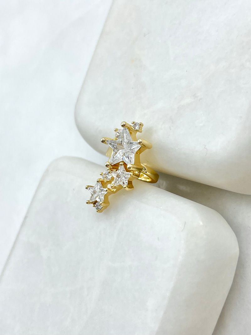 Büyük Küçük Kristal Yıldız Kıkırdak Küpe Gold
