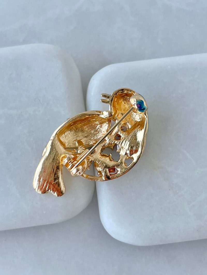 Renkli Güvercin Broş Gold