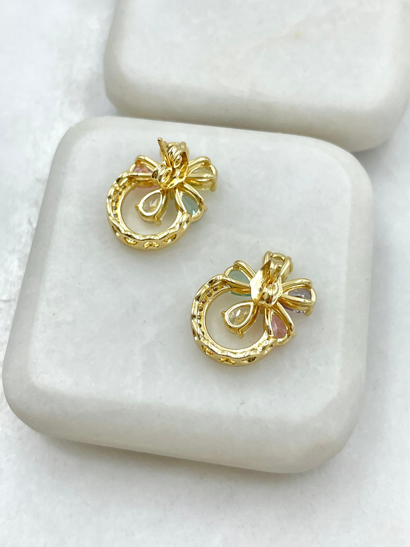 Özel Seri Pastel Kristal Taşlı Çiçek Küpe Gold