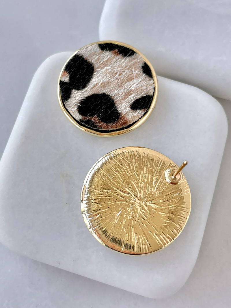 Altın Kaplama Leopar Daire Küpe Gold