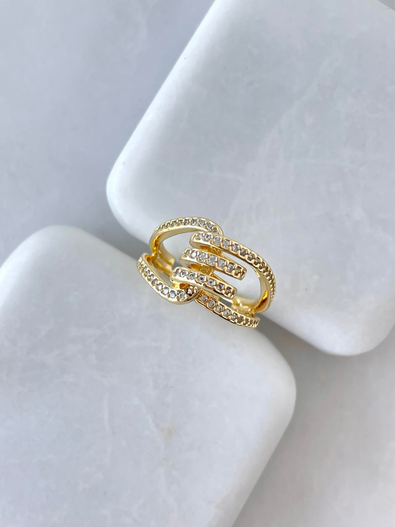 Altın Kaplama Kristal Taşlı Düğüm Yüzük Gold