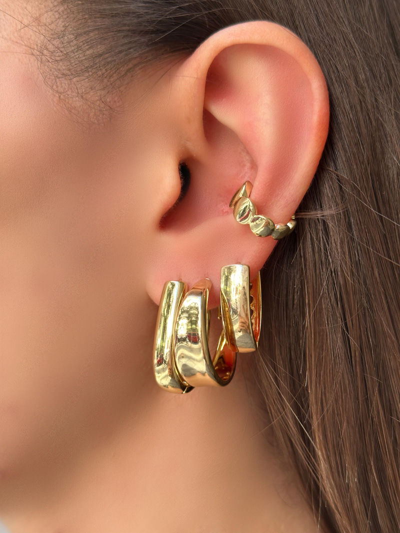 Özel Seri Oval Kesim Halka Küpe 2.5 cm Gold