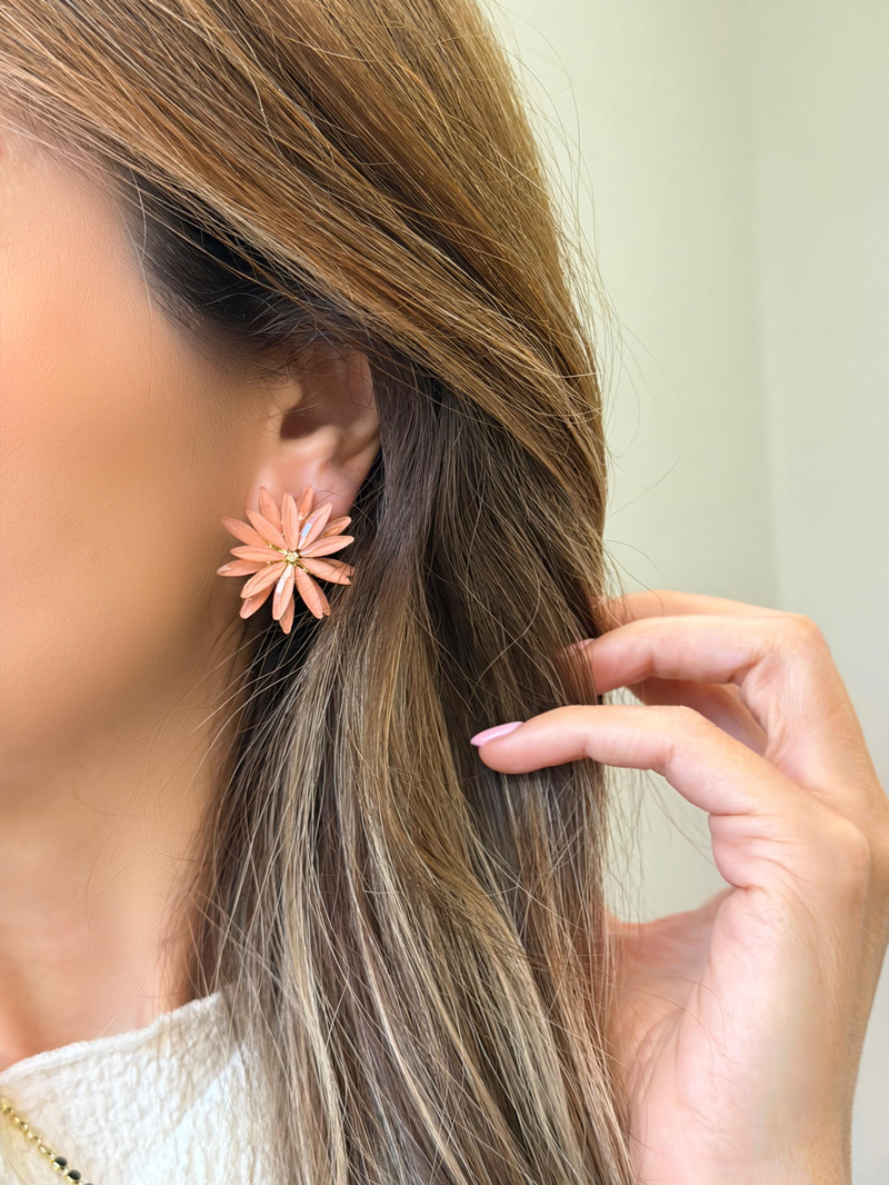 Kristal Taşlı Kasımpatı Model Küpe Somon