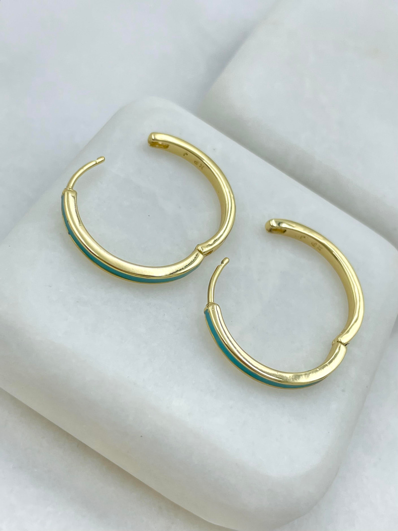 Özel Seri Turkuaz Mineli Basic Halka Küpe 2 cm Gold