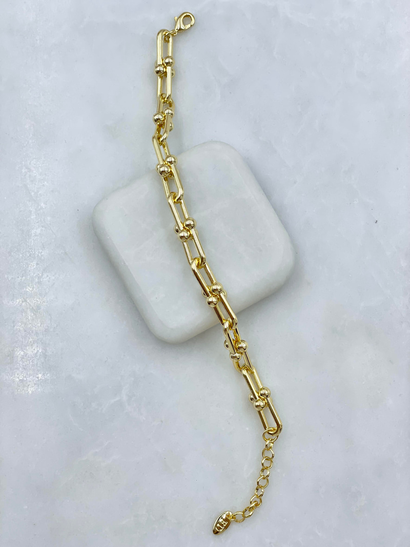 Altın Kaplama Topçuk Zincir Tasarım Bileklik Gold