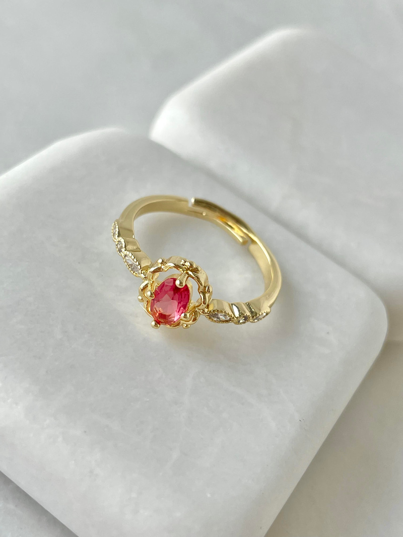 Altın Kaplama Kristal Taşlı Yüzük Pembe
