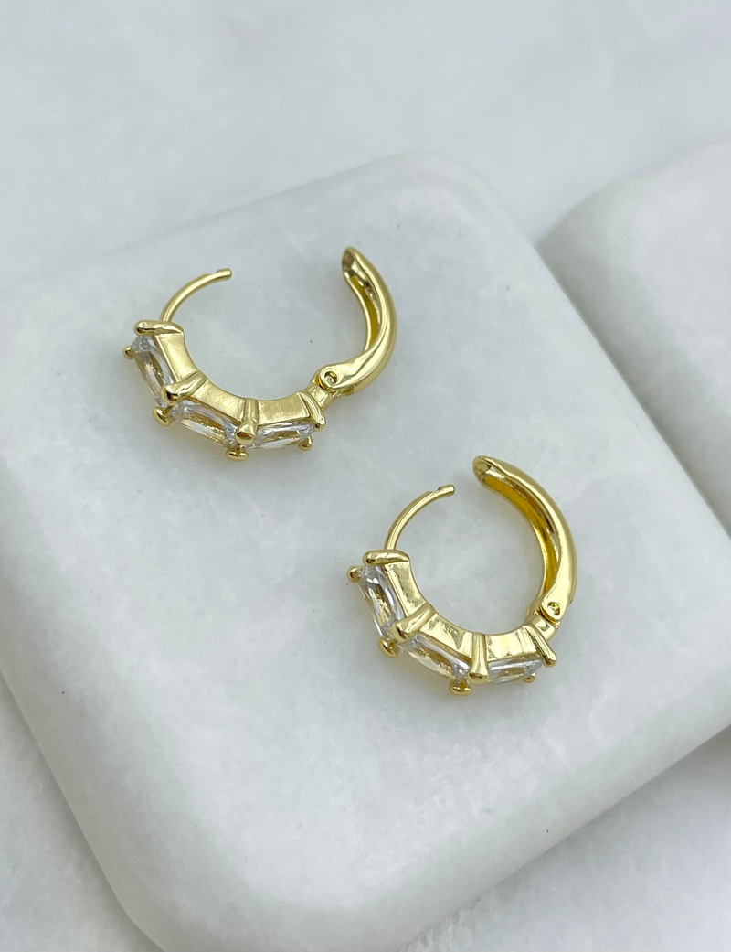 Özel Seri Üçlü Zirkon Taş Halka Küpe Gold