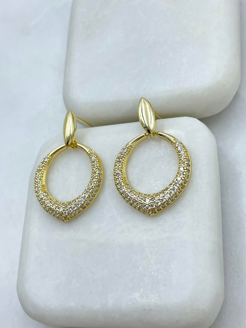 Altın Kaplama Gömme Taşlı İçi Boş Daire Küpe Gold