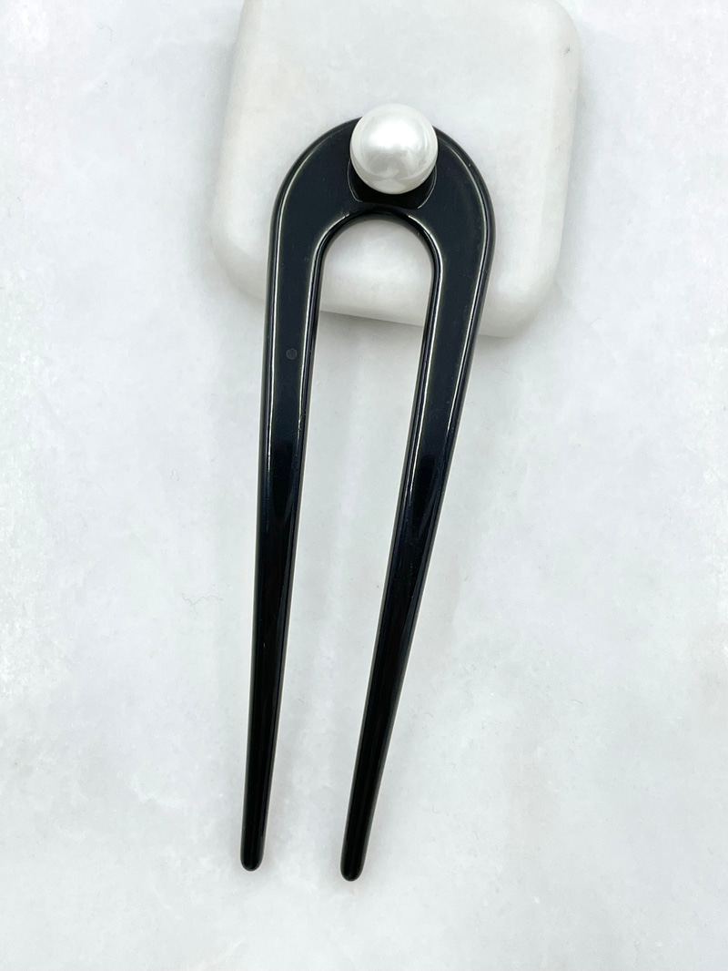 İncili Oval Saç Pini Siyah