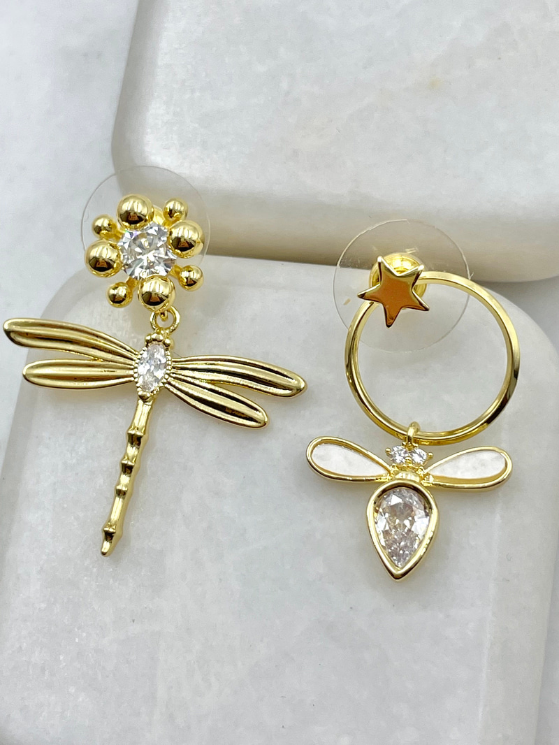 Yusufçuk ve Arı Sallantılı Küpe Gold