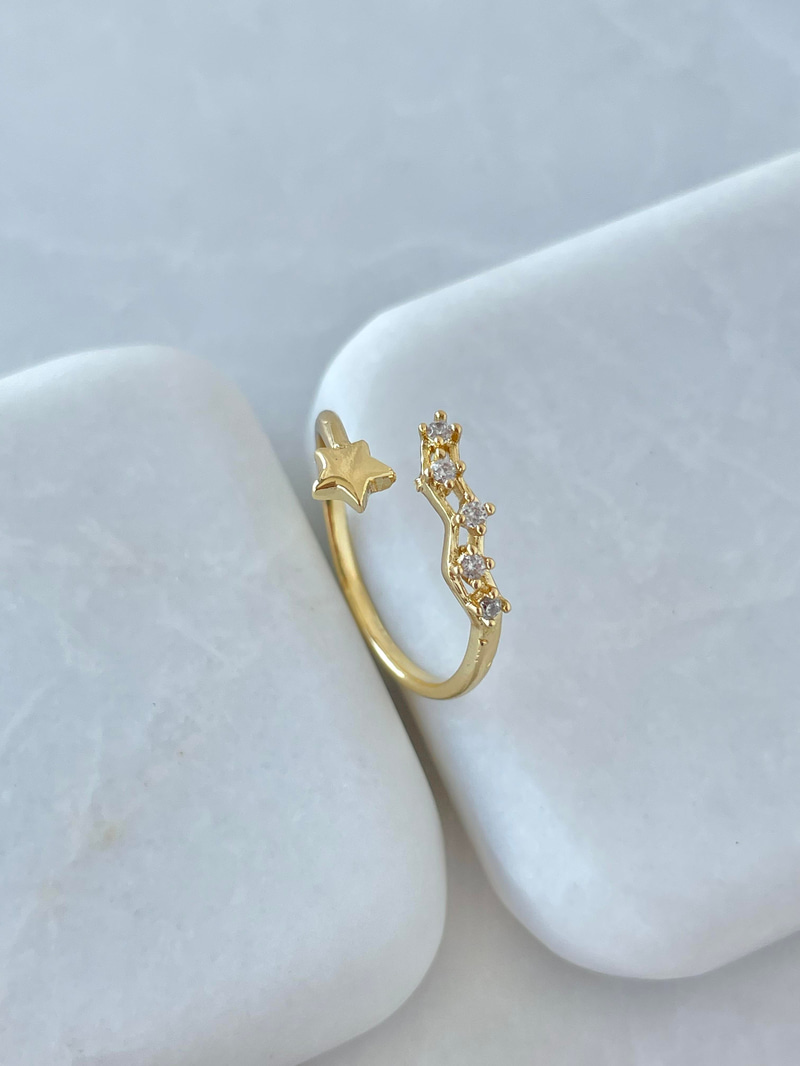 Altın Kaplama Kristal Taşlı Yıldız Yüzük Gold