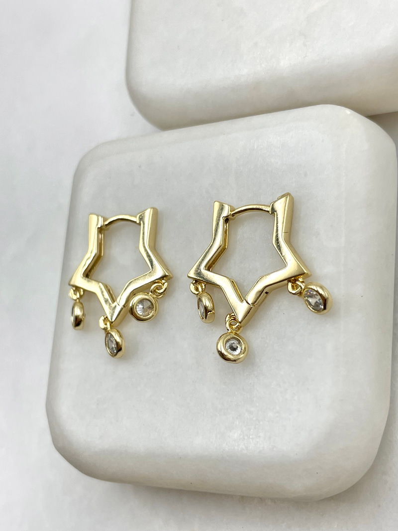 Özel Seri Kristal Sallantılı İçi Boş Yıldız Küpe Gold