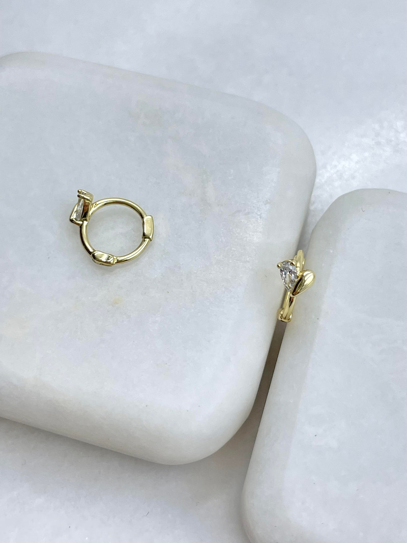 Özel Seri Kristal Taşlı Minik Kalp Model Halka Küpe Gold