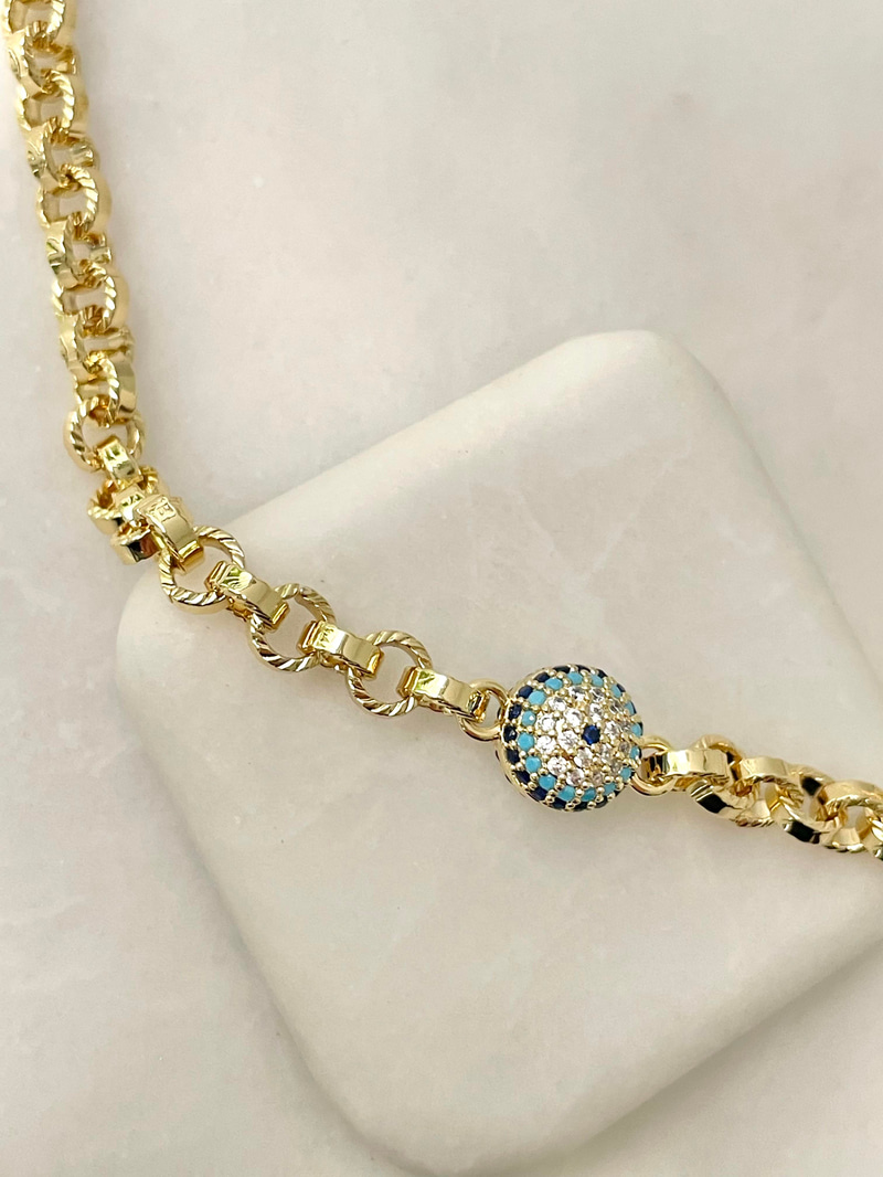 Altın Kaplama Nazar Model Halka Zincir Kolye Gold