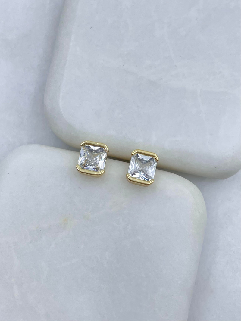 Özel Seri Kare Kristal Taşlı Küpe Gold