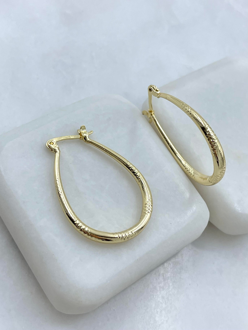 Altın Kaplama Desenli Oval Halka Küpe Gold