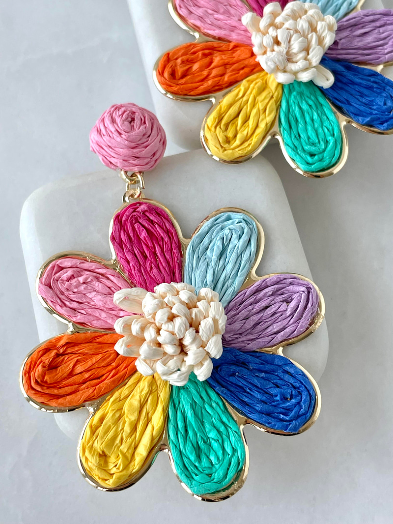 Hasır Papatya Küpe Renkli