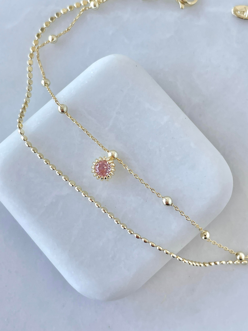 Altın Kaplama Pembe Kristal Sallantılı Topçuklu Arpa Zincir Halhal Gold