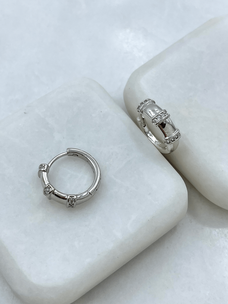 Özel Seri Gömme Taşlı Çizgi Model Halka Küpe 1.5 cm Gümüş