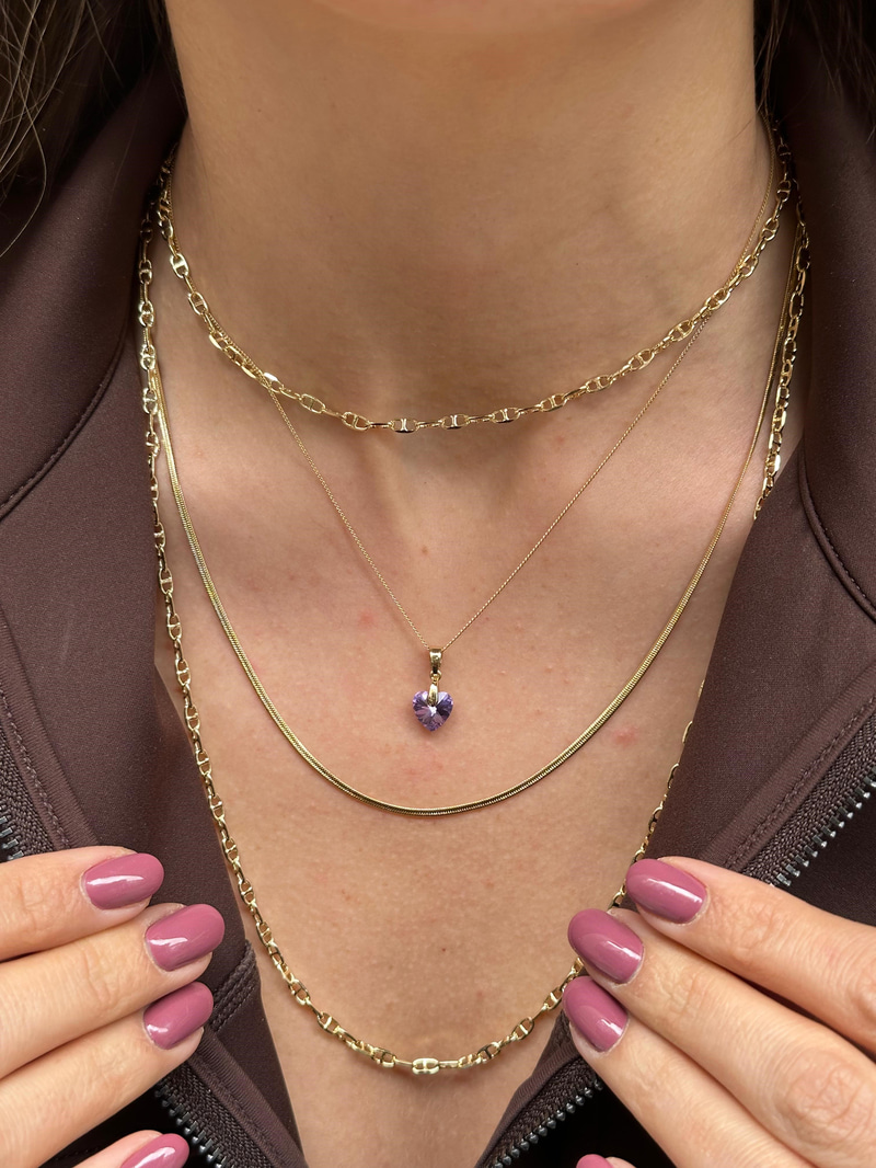Özel Seri Mor Swarovski Taşlı Minik Kalp Kolye Gold