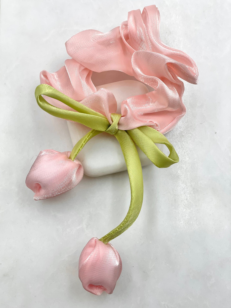 İkili Lale Model Scrunchie Toka Toz Pembe