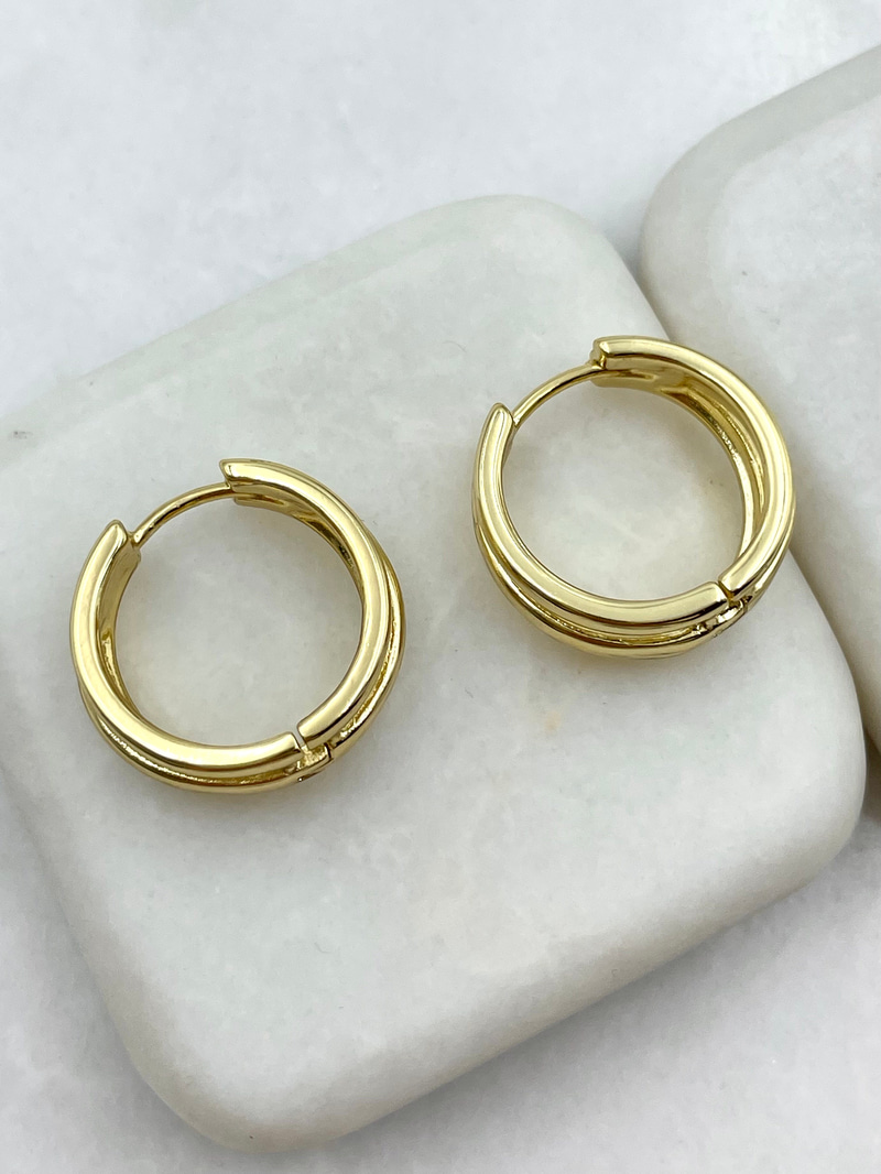 Özel Seri Üçlü Görünüm Halka Küpe Gold