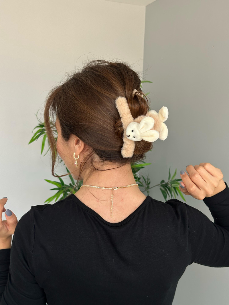 Peluş Tavşan Mandal Toka Ekru